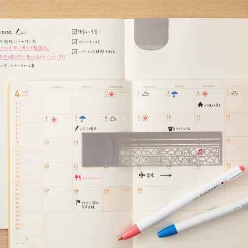 Midori CLIP RULER Stencil Template Bujo Template Metal Bookmark | Stainless Steel