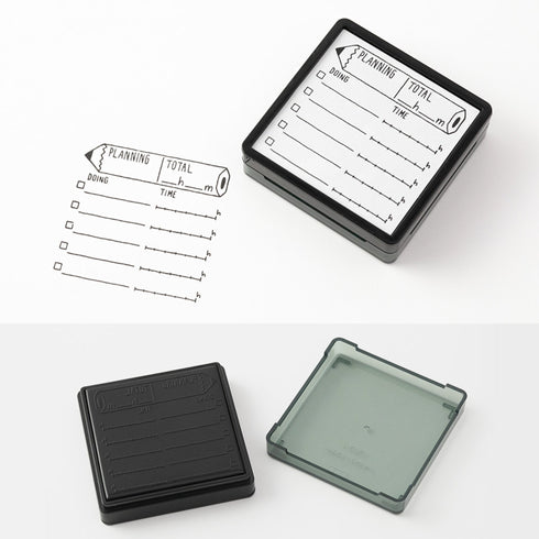 Midori Square Paintable Stamp Re-Inkable Self-Inking Stamp | PLANNING STUDY TRACKER Package