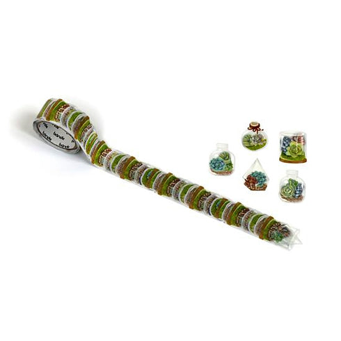 TERRARIUM | Bande Washi Tape Masking Tape Sticker Roll Cactus Seedum BDA474 200 Stickers