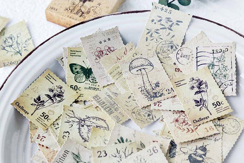 Premium Die-Cut Stickers Stamp Ephemera Floral Stamps Animal Stamps