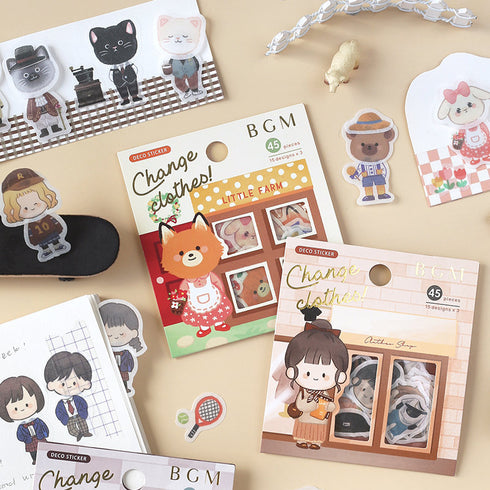 BGM Premium Die-Cut Flake Okigae "Change clothes" Farm Animal Little Farm Animal Stickers | FF028
