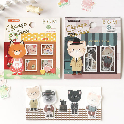 BGM Premium Die-Cut Flake Okigae "Change clothes" Farm Animal Little Farm Animal Stickers | FF028