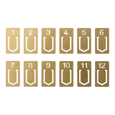 TRAVELER'S COMPANY TRC Numbered Brass Index Clips | Set of 12