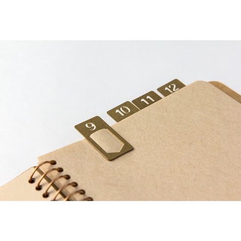TRAVELER'S COMPANY TRC Numbered Brass Index Clips | Set of 12