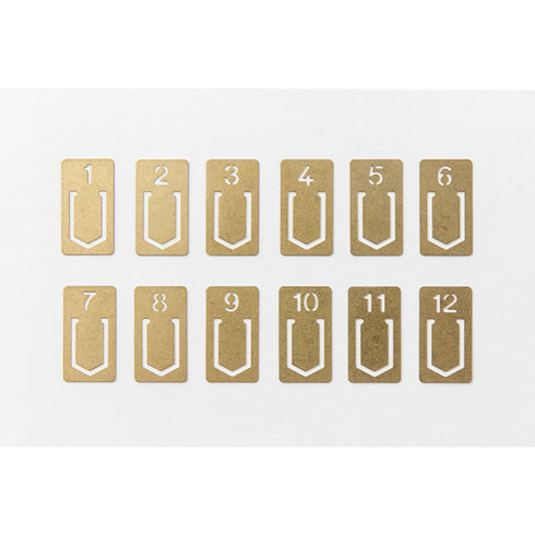 TRAVELER'S COMPANY TRC Numbered Brass Index Clips | Set of 12