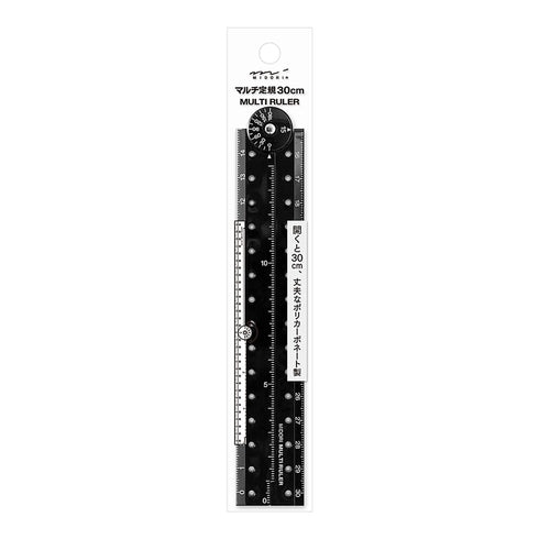 MIDORI BLACK Clear Polycarbonate FOLDING Multi Ruler | 30cm