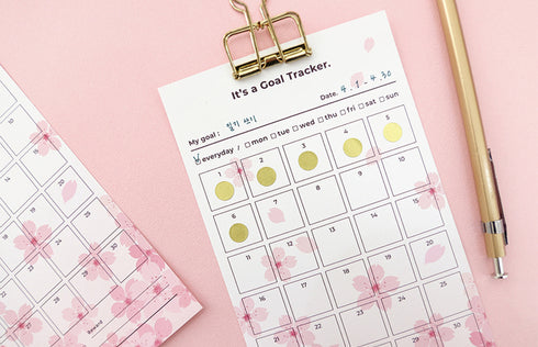 PAPERIAN Goal Tracker Sakura Cherry Blossom Monthly Tracker Sheets | 3.94 X 7.09