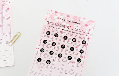 PAPERIAN Goal Tracker Sakura Cherry Blossom Monthly Tracker Sheets | 3.94 X 7.09