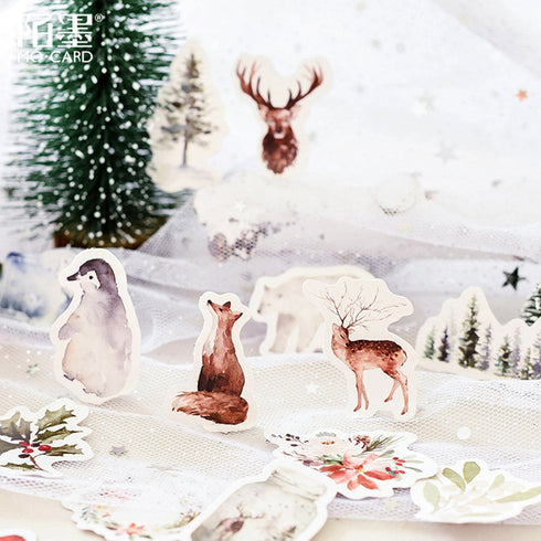 Premium Die-Cut Forest Mist Forest Animals Deer Wreath Mason Jar Stickers