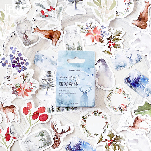 Premium Die-Cut Forest Mist Forest Animals Deer Wreath Mason Jar Stickers