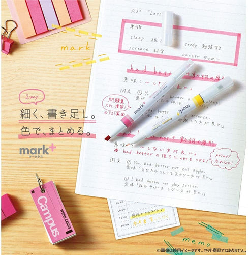 Kokuyo MARK+ Mark Plus 2 Way Dual Highlighter and Pen PM-MT200 | Single Pen or Five Color Set