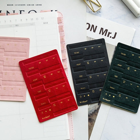 Kimbor Vegan Leather BLACK Index Tabs Monthly Index Tabs Weekly Index Tabs Daily Index Tabs Self-Adhesive Tabs Planner