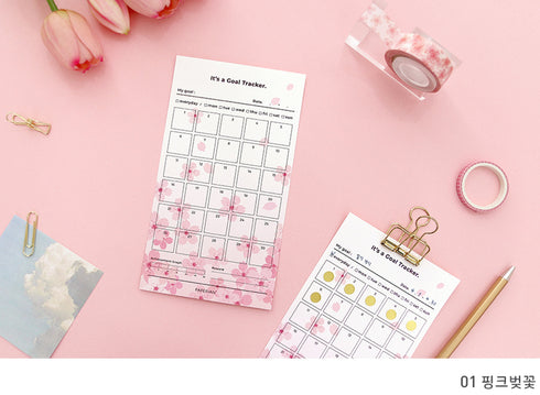 PAPERIAN Goal Tracker Sakura Cherry Blossom Monthly Tracker Sheets | 3.94 X 7.09
