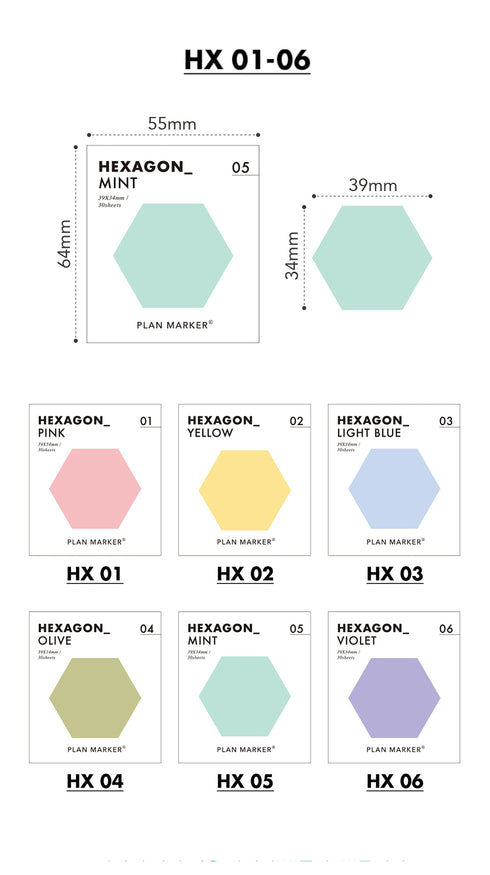 PAPERIAN Single Plan Marker HEXAGON Note Sticky Note Small Sticky Note South Korea | 39 x 34mm