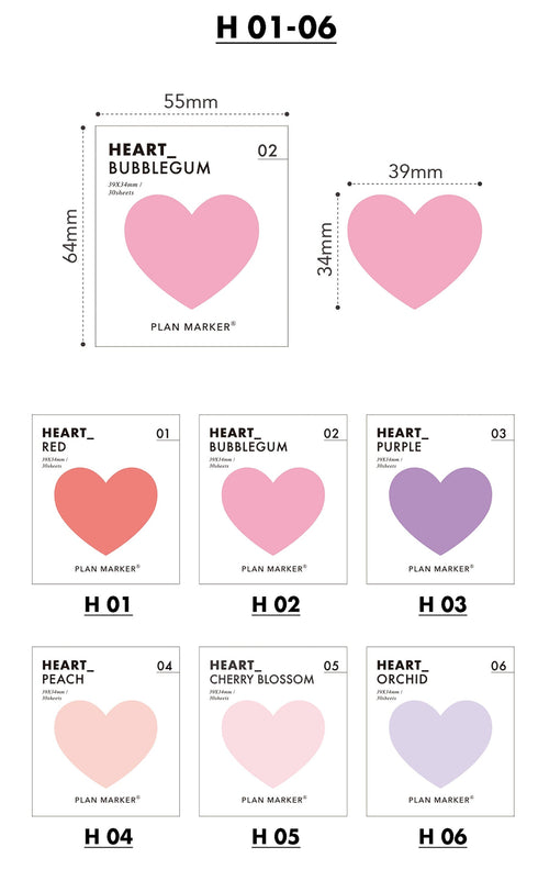PAPERIAN Single Plan Marker HEART Note Sticky Note Small Sticky Note South Korea | 39 x 34mm