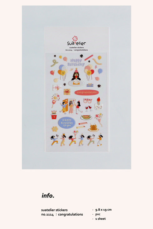 Suatelier Sonia PVC Transparent Stickers 1114 | Congratulations Party Birthday Stickers
