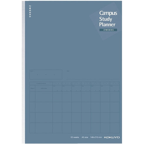 Kokuyo A5 Campus DARK Blue TWO WEEKS Undated Study Planner Notebook | 26 Sheets Eco-Friendly Wood-Free Paper Y82LT