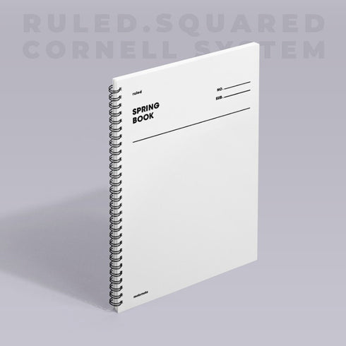 MOTEMOTE White SPRING Book Notebook Cornell Ruled 5mm Grid 100 Pages | 258mm x 158mm- USA Located!