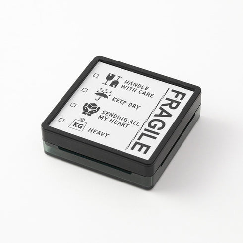 Midori Square Paintable Stamp Re-Inkable Self-Inking Stamp | FRAGILE Tan Package