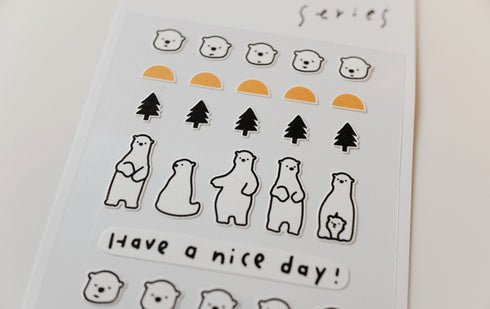 Suatelier Sonia PVC Transparent Stickers Mini Series 107 | Deco 02 Polar Bears Sun Trees Hearts