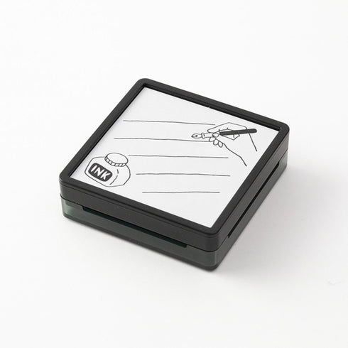 Midori Square Paintable Stamp Re-Inkable Self-Inking Stamp | STATIONERY JOT LIST Blue Package