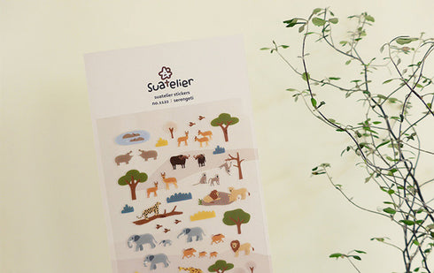 Suatelier Sonia PVC Transparent Stickers 1122 | Serengeti Hippo Elephant Giraffe Boar Lion Hippo