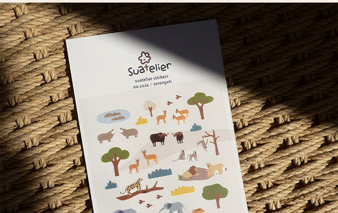 Suatelier Sonia PVC Transparent Stickers 1122 | Serengeti Hippo Elephant Giraffe Boar Lion Hippo