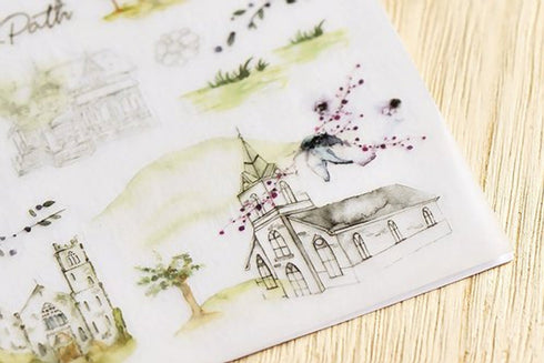 MU Lifestyle Print-On Stickers Rub -On Stickers Transfer Stickers Translucent Stickers 112 | Path Church House Trees