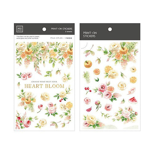 MU Lifestyle Print-On Stickers Rub-On Stickers Transfer Stickers Translucent Stickers 172 | Heart Bloom Orange Flowers Peach Flowers Bouquet
