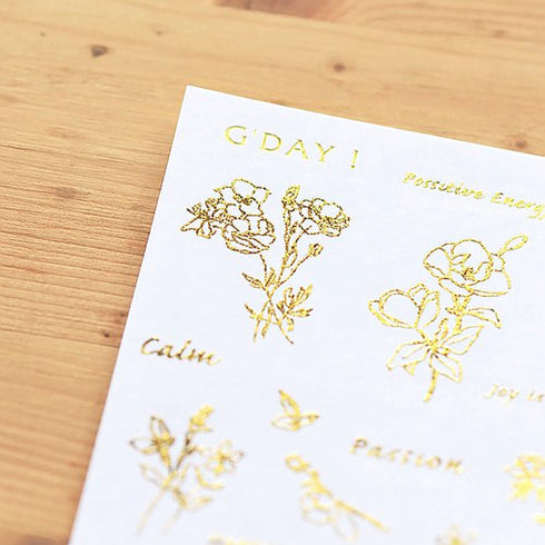 MU Lifestyle Print-On Stickers Rub-On Stickers Transfer Stickers GOLD FOIL Stickers 01 | Cheerful Gold Foil Flowers