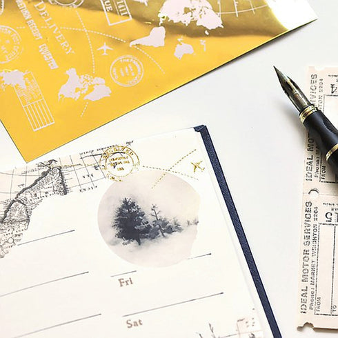 MU Lifestyle Print-On Stickers Rub-On Stickers Transfer Stickers GOLD FOIL Stickers 06 | Globe Travel Delivery Train TIcket