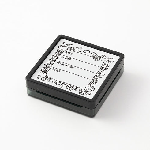 Midori Square Paintable Stamp Re-Inkable Self-Inking Stamp | GOING OUT EVENT Tracker Blue Package