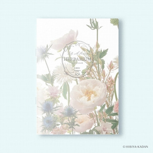 Daigo & Hibiya Hanada Collaboration WHITE FLOWERS 5mm GRID Herbarium Notebook Flower Notebook Vintage Ephemera | R1755 48 Pages