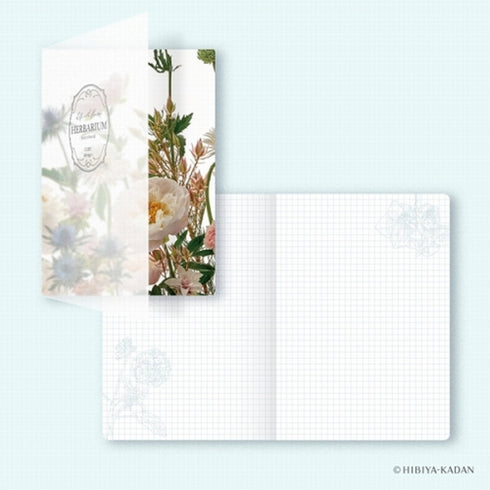 Daigo & Hibiya Hanada Collaboration WHITE FLOWERS 5mm GRID Herbarium Notebook Flower Notebook Vintage Ephemera | R1755 48 Pages