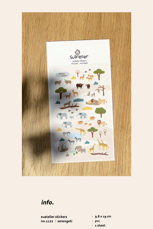 Suatelier Sonia PVC Transparent Stickers 1122 | Serengeti Hippo Elephant Giraffe Boar Lion Hippo