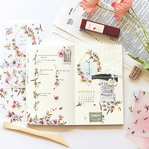 MU Lifestyle Print-On Stickers Rub -On Stickers Transfer Stickers Translucent Stickers 084 | Rise and Shine Pink & Purple Flowers