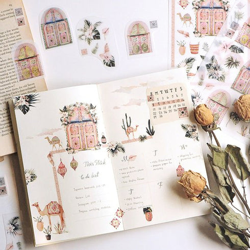 MU Lifestyle Print-On Stickers Rub -On Stickers Transfer Stickers Translucent Stickers 095 | Moroccan Palm Trees Camels