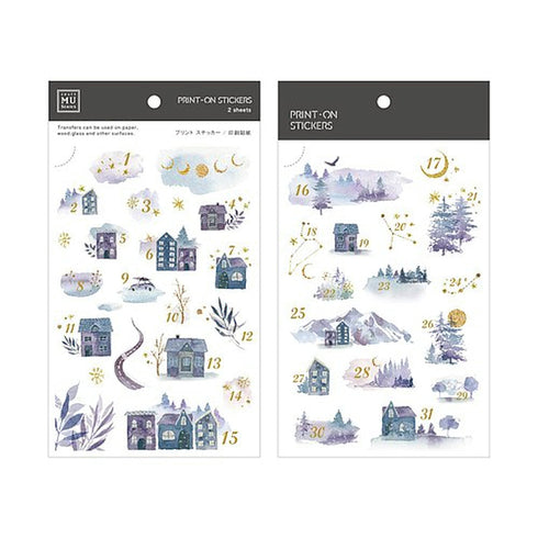 MU Lifestyle Print-On Stickers Rub -On Stickers Transfer Stickers Translucent Stickers 164 | Twilight Numbers Moon Trees Houses
