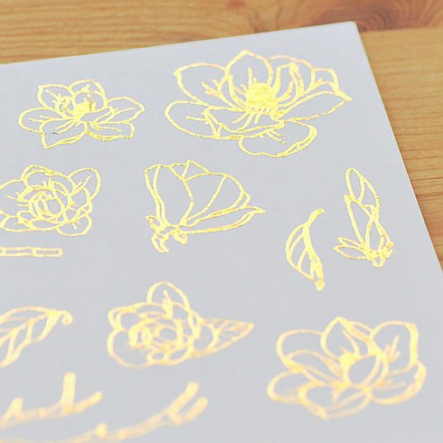 MU Lifestyle Print-On Stickers Rub-On Stickers Transfer Stickers GOLD FOIL Stickers 04 | Individual Gold Foil Flowers Lotus Rose Branch