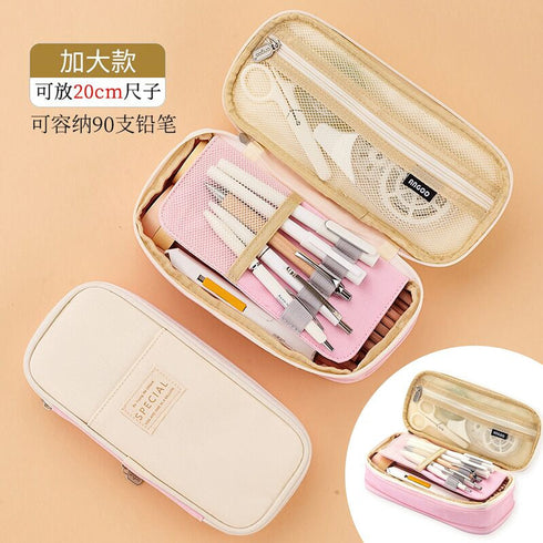 ANGOO PINK Expandable Canvas Pen Case Pencil Case Expandable Case Storage Case