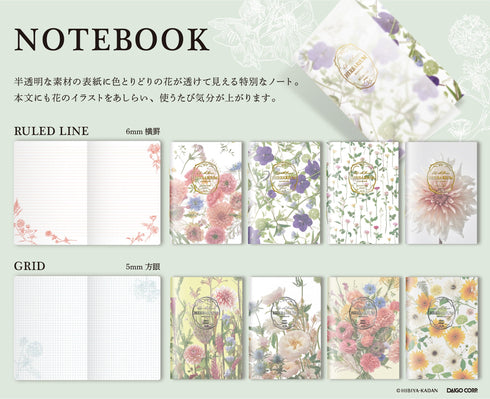 Daigo & Hibiya Hanada Collaboration WHITE FLOWERS 5mm GRID Herbarium Notebook Flower Notebook Vintage Ephemera | R1755 48 Pages