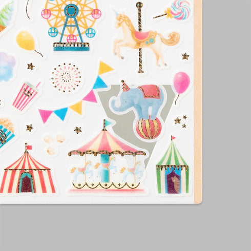 Midori Sticker Marché AMUSEMENT Park Carousel Circus Ferris Wheel Popcorn Elephant Washi Tape Stickers | 2454