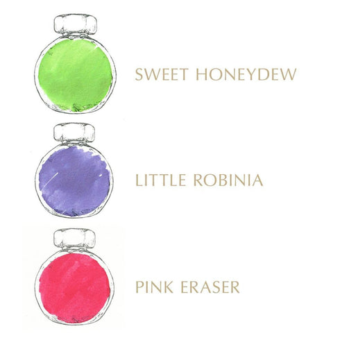 Ferris Wheel Press SPRING ROBINIA Collection 3 Pack Charger Samples Fountain Pen Ink Dip Pen Ink Bottle Ink | Three 5ml Bottles SHL
