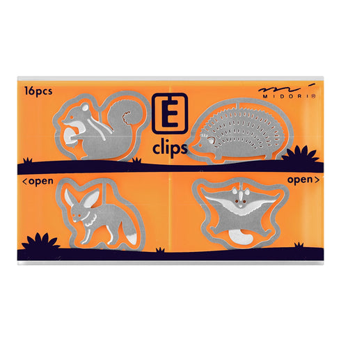 MIDORI E-Clip Etching Clip WILDLIFE Chipmunk Hedgehog Fennec Fox Flying Squirrel Small Animal Paper Clips