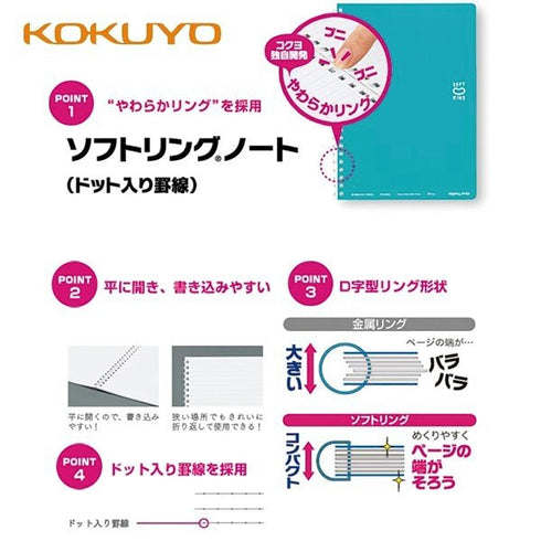 Kokuyo B5 Soft Ring VIOLET Notebook Dotted Line 6mm Rule | 40 Sheets SV301