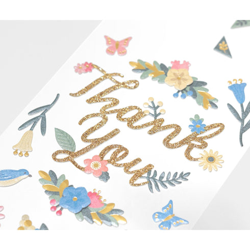 Midori Seal Paper Craft Museum Collection 3D THANK YOU Sticker Floral Sticker Flower Stickers Scrapbook Stickers Gold Foil | 2515