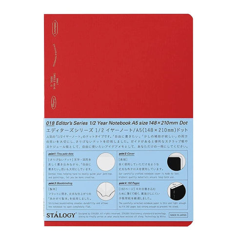 Stalogy A5 RED Editor's Series 365Days DOT GRID Notebook Bullet Journal Bujo | S4148 184 Sheets 368 Pages
