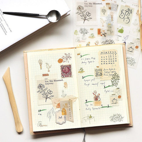 MU Lifestyle Print-On Stickers Rub-On Stickers Transfer Stickers Translucent Stickers 178 | Yet She Bloomed Modern Art Black & White