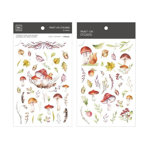 MU Lifestyle Print-On Stickers Rub-On Stickers Transfer Stickers Translucent Stickers 094 | Mushrooms Fungus Fungi Forest