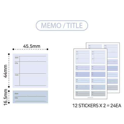 PAPERIAN DAILY Memo BLUE Color Palette Stickers Square Stickers Rectangle Stickers Title Stickers Color Coordinated Sticker | M7